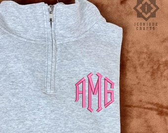 Monogram Quarter Zip Sweatshirt, Embroidered Quarter Zip, Monogrammed Embroidered Gift, Personalized Monogram, Monogram Pullover