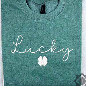 Lucky Embroidered Sweatshirt, Shamrock Clover Sweatshirt, St Patrick&#39;s Day Irish Sweater, St Patty&#39;s Pullover Gift for Her or Him