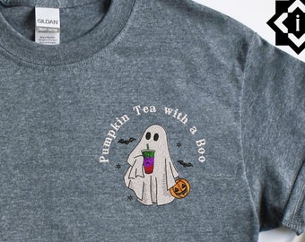 Custom Halloween Embroidered Sweatshirt, Halloween Sweatshirt, Embroidered Halloween Sweatshirt, Ghost Shirt, Women's Halloween Hoodie