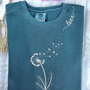 Women&#39;s Valentines Day Hearts Embroidered Sweatshirt, Love Neckline with Dandelion Hearts, Romantic Cozy Pullover for Her #2