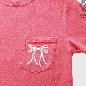 Bridesmaid Comfort Colors Pocket Tee with Trendy Bow Embroidery – Bridal Shower & Bachelorette Gift