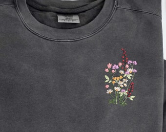 Comfort Colors Flower Embroidered Shirt, Floral Tee, Floral Sweatshirt, Flower T-shirt, Wild Flower sweatshirt, Grandma Sweatshirt