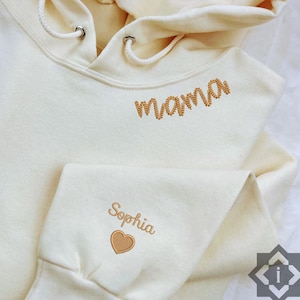 Custom Mama Embroidered Hoodie with Kids Names on Sleeve Mother Day Gift for Mom #3
