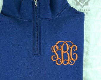 Custom Monogram Quarter Zip Sweatshirt, Embroidered Quarter Zip, Monogrammed Embroidered Gift, Personalized Monogram, Monogram Pullover