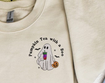 Custom Halloween Embroidered Sweatshirt, Halloween Sweatshirt, Embroidered Halloween Sweatshirt, Ghost Shirt, Women's Halloween Hoodie