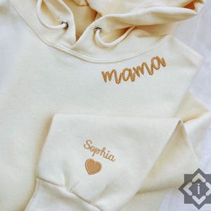 Personalized Mama Embroidered Hoodie Kids Name on Sleeve Custom Mom Gifts for Mothers #1