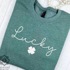 St Patrick&#39;s Day Lucky Sweatshirt, Four Leaf Clover Embroidered Shirt, Irish Shamrock Sweater, Gift for Her, Gift for Him