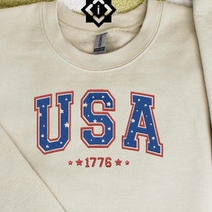 USA Embroidered 1776 Varsity Crewneck Sweatshirt, Comfort Colors USA Sweatshirt, 4th of July Sweatshirt