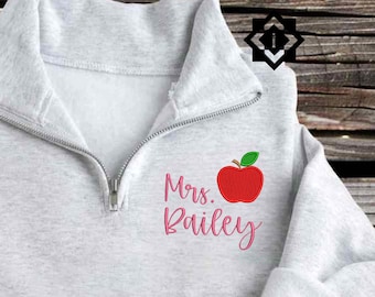 Embroidered Personalized Teacher Quarter Zip Sweatshirt, Sweater, Teacher Appreciation Gift, Teacher Christmas Gift, End of School Year Gift