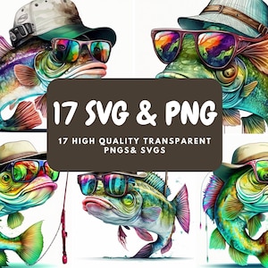 17 Bass Fish SVGs, PNGs, Fish Clipart, Fish PNG, Fish SVG, Descarga digital - Uso comercial permitido