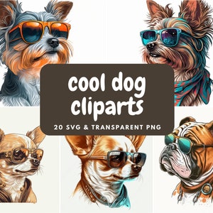 Cute Cool Dogs Clipart - 20 SVGs & Transparent High Quality PNGs - Digital Download - Commercial Use Allowed