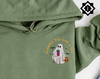 Custom Halloween Embroidered Sweatshirt, Halloween Sweatshirt, Embroidered Halloween Sweatshirt, Ghost Shirt, Women's Halloween Hoodie