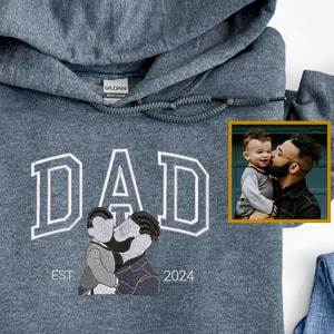 Custom Portrait Embroidered Hoodie, Family Photo Portrait Crewneck, Personalized Anniversary Gift, Gift For Dad