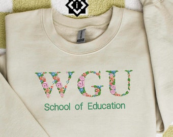 Embroidered Floral Letter University Sweatshirt Personalized College Crewneck Sorority T-Shirt Hoodie with Optional Sleeve Embroidering #4