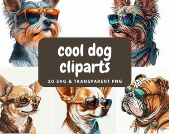 Cute Cool Dogs Clipart - 20 SVGs & Transparent High Quality PNGs - Digital Download - Commercial Use Allowed