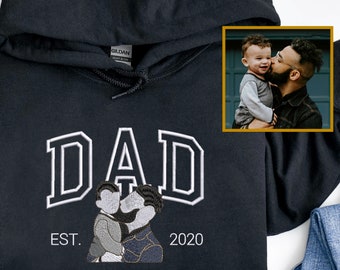 Custom Portrait Embroidered Hoodie, Family Photo Portrait Crewneck, Personalized Anniversary Gift, Gift For Dad
