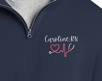 Nurse Quarter Zip Embroidered Sweatshirt, Nurse Jacket, Gift for Nurses, Graduation Gifts for Nurses, Heartbeat Nurse Sweatshirt