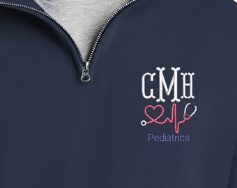 Medical Quarter Zip Monogram Embroidered Sweatshirt, Registered Nurse Jacket, Gift for Nurses, Graduation Gifts for Nurses