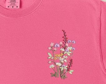 Comfort Colors Embroidered Floral Shirt, Wildflower Tee