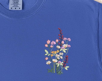 Comfort Colors Flower Embroidered Shirt, Floral Tee, Floral Sweatshirt, Flower T-shirt, Wild Flower sweatshirt, Grandma Sweatshirt