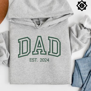 Custom Embroidered Father&#39;s Day Sweatshirt, Name On Sleeve With Heart, Grandpa Shirt, Dad Est Year, Gift For New Dad, Father&#39;s Day Gift
