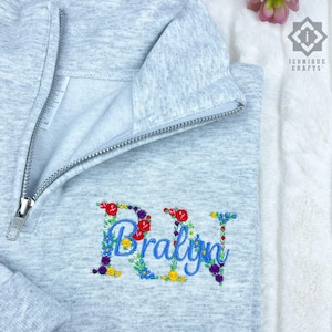 Personalized Embroidered Nurse Floral Sweatshirt | RN Quarter Zip Healthcare Worker Sweater
