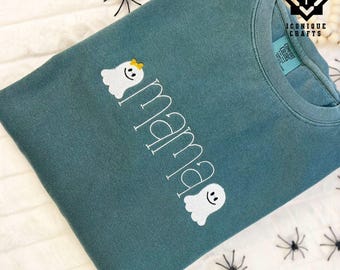 Comfort Colors® Halloween Embroidered Ghost Sweatshirt | Custom Name Shirt | Cute Spooky Season Embroidered Gift