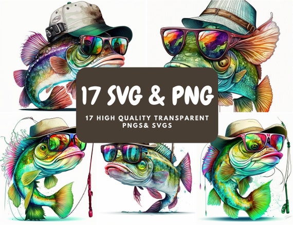 17 Bass Fish SVGs, PNGs, Fish Clipart, Fish PNG, Fish SVG, Digital Download - Commercial Use Allowed