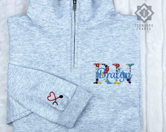 Personalized Embroidered Nurse Quarter Zip Sweatshirt, Floral RN, LPN, Medical Assistant Sweater, Gift for Nurse and Nursing Students