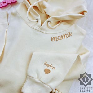 Personalized Mama Embroidered Hoodie Kids Name on Sleeve Custom Mom Gifts for Mothers #2
