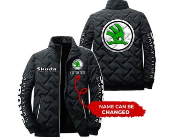 Personalized Skoda Stand Collar Lightweight Jacket, Vintage Style, Customize Name, Customize Logo Car or Motorcycles Model