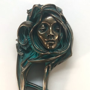 Art Nouveau, beautiful lady, Belle Dame, bronze wall art home decor.
