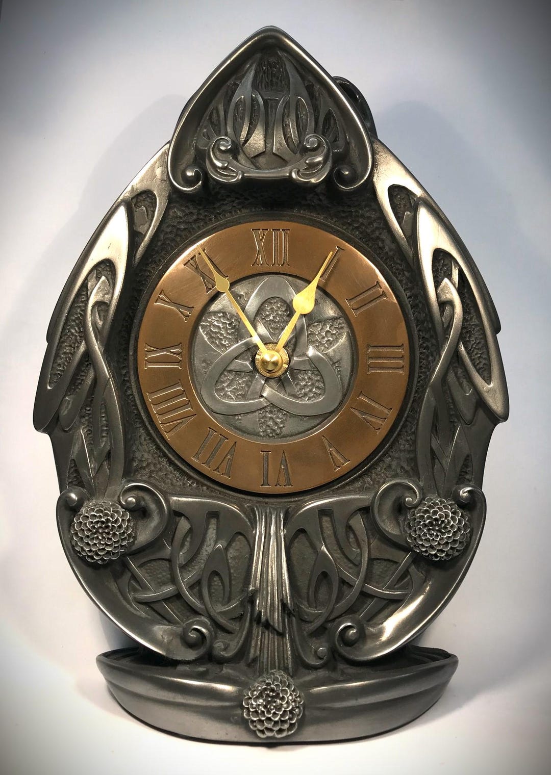Handmade Celtic Art Mantle Clock: Cold Cast Iron, Bronze Face - Etsy