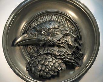 Raven Crow Gothic Wall Plaque in Silver