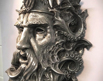 Wandsculptuur Poseidon Neptunus, huisdecoratie mythologie zeegod