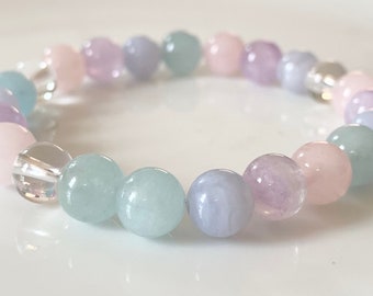 Handmade Crystal Healing Bracelet - Rose Quartz, Aquamarine, Quartz