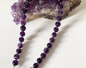 Handmade Amethyst Gemstone Necklace - Sterling Silver Healing Crystal