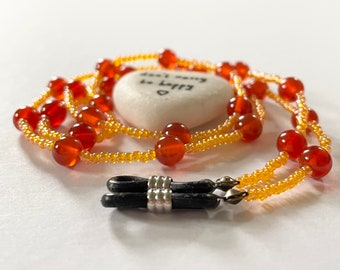 Carnelian Eyeglass Chain – Orange Glass Bead Spectacle Cord