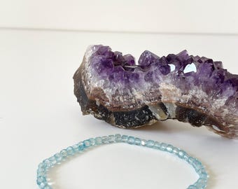 Blue Topaz Cube Bead Bracelet, Spiritual Meditation Jewelry