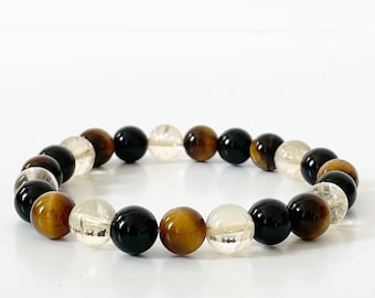 Gemstone Mala Bracelet - Black Tourmaline, Tiger's Eye & Citrine Unisex Bracelet