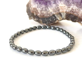 Hematite Rice Bead Bracelet, Mala Meditation, Yoga, Crystal Healing