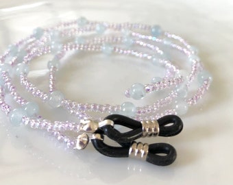 Aquamarine Beaded Glasses Chain – Lilac Crystal Spectacle Cord