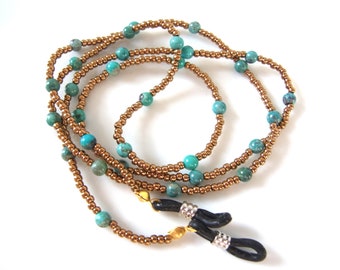 Turquoise Beaded Eyeglass Chain – Gold Accents, Crystal Healing