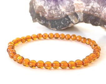 Amber Bead Bracelet, 4mm Round Gemstone, Spiritual Yoga Mala