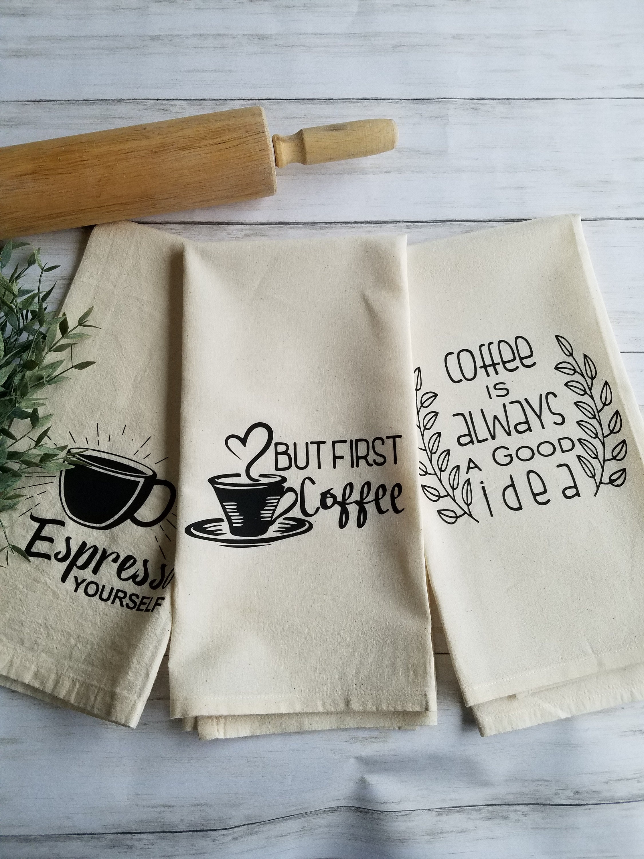 Coffee Kitchen Decor Kitchen Towels Coffee sayings Coffee Etsy