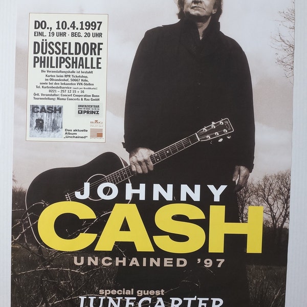 JOHNNY CASH - UNCHAINED - Original Vintage German Concert Poster - 1997