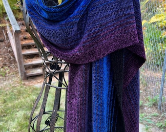 Handwoven Rayon Chenille Scarf: Black, Blue, Plum, Purple - Extra Long