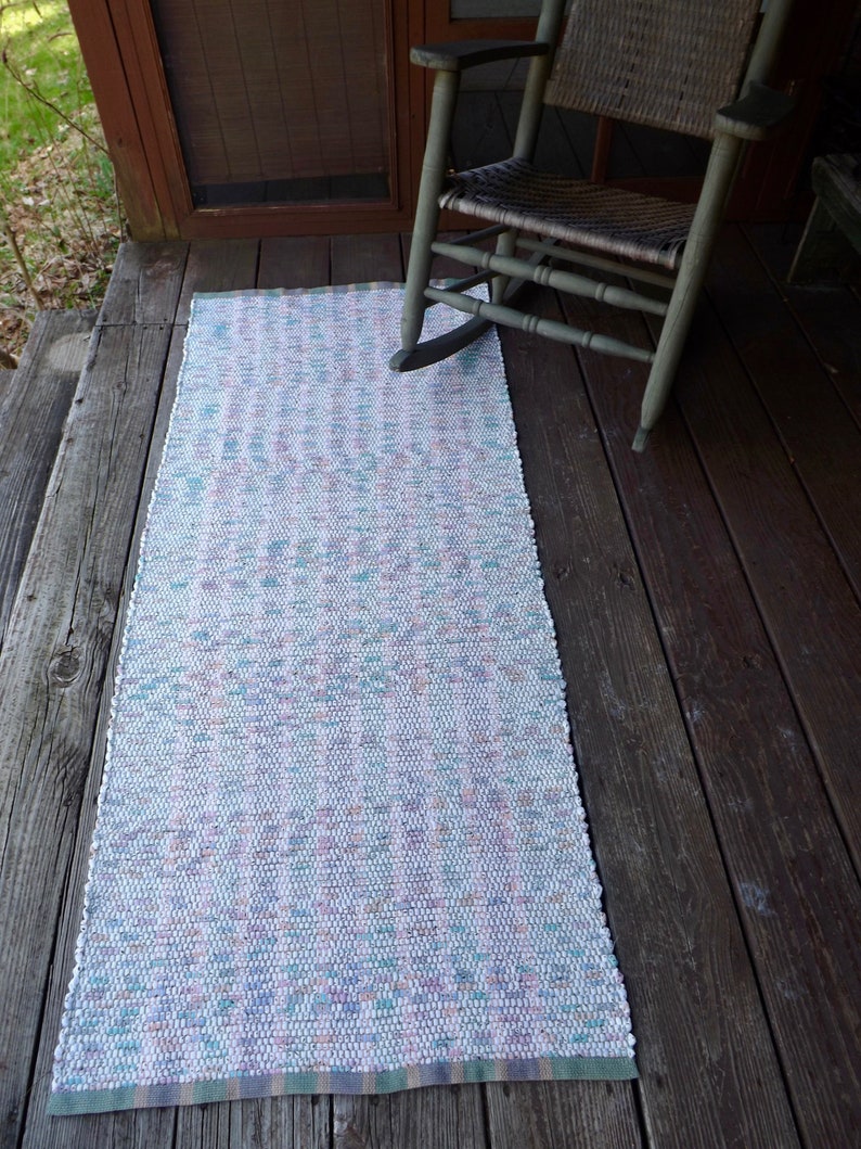 Handwoven Cotton Rag Runner In Peach Lavender Light Green 29 Wide X 6 Ft Ra20