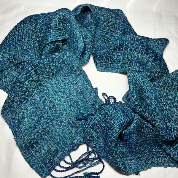 Handwoven Lace Scarf in Tencel ™Lyocell in Blues & Greens