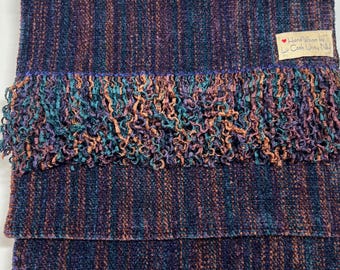Handwoven Rayon Chenille Scarf in Jewel Tones, Made in the USA, Free Domestic Shipping